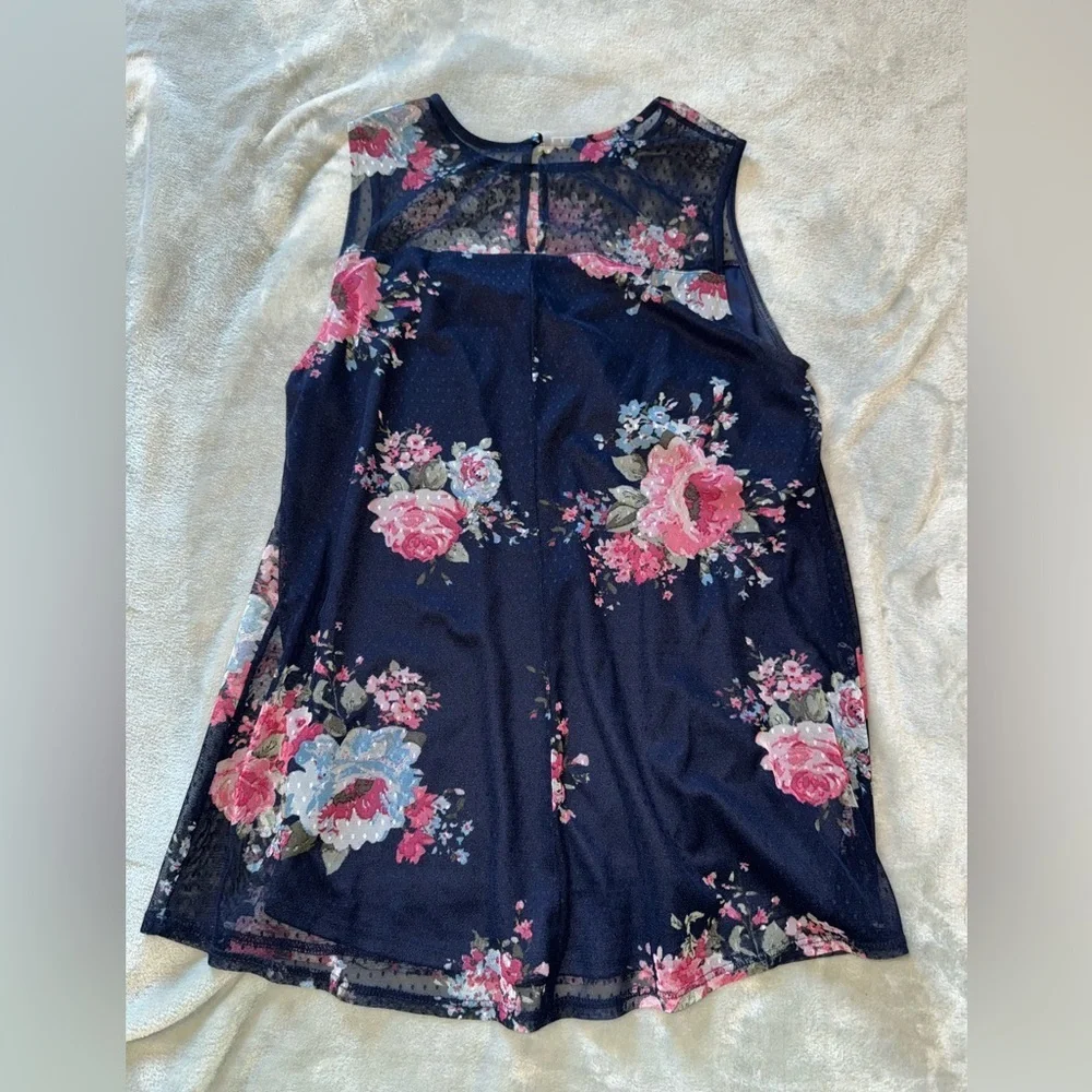 Apt. 9 Navy Mesh Top with Floral Accents
